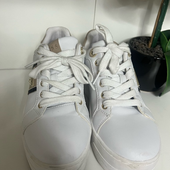 GUESS Women's White and Beige Platform Sneakers - Picture 4 of 7
